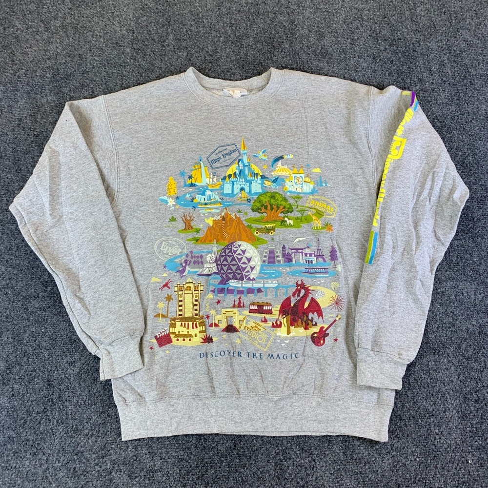 Disney Parks Sweatshirt Womens M Gray Good Discover The Magic Graphic Pullover